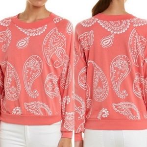 WILDFOX Paisley Beach Jumper Sweatshirt Women's Size XS NWT Coral White Pink